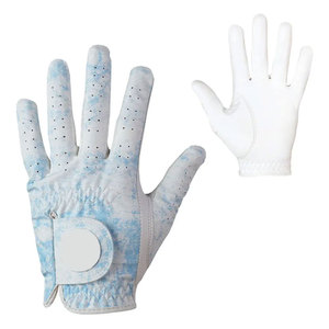 Gant de golf en cuir véritable respirant, antidérapant et imperméable, main gauche, motif blanc et bleu, fermeture auto-agrippante, pour homme, usage sportif extérieur - Product Image 1