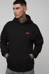 Sweat-shirt à capuche surdimensionné de haute qualité 350 g/m², logo personnalisé, uni, noir, lourd, pour hommes - Product Image 6