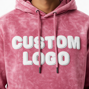 Ensemble survêtement rose délavé personnalisé avec logo pour homme – Hoodie et pantalon en molleton épais – Style streetwear – Service OEM - Product Image 5