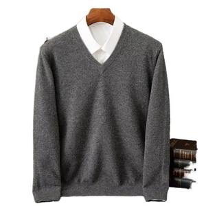 Pull en cachemire pour homme, respirant, chaud pour l'automne et l'hiver, col en V classique, doublure en coton, tissu 300g - Product Image 1