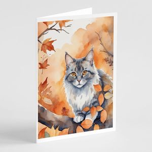 Australian Mist Cat in Fall Leaves Whimsical A7 Greeting Cards 8 Blank Note Cards with <b>Envelopes</b> <b>5x7</b> Size - Product Image 1