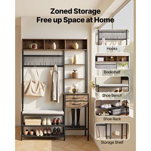 Perchero de pie 3 en 1 de 70.9 pulgadas con organizador de almacenamiento, banco para zapatos con 2 cajones y estantería - Product Image 2