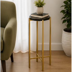 Modern Round <b>Side</b> <b>Table</b> with Black Tempered Glass Top and <b>Gold</b> Metal Frame Minimalist Living Room Furniture Decorative <b>Table</b> - Product Image 1