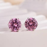 925 Moissanit Runder Schliff 6mm Rosa Saphir Ohrstecker aus Sterlingsilber Weißgold Plattiert 1,0 Karat 6 Krappen Trendige Damen-Ohrringe