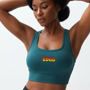 Soutien-gorge de sport dos nageur pour femme, vert uni, maintien moyen, respirant, sans coutures, pour yoga et entraînement, fabricant - Product Image 1