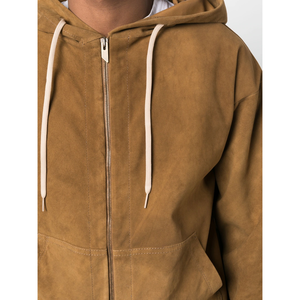 <b>Mens</b> Brown Suede Zip Hoodie Casual Winter Fashion <b>Jacket</b> - Product Image 3