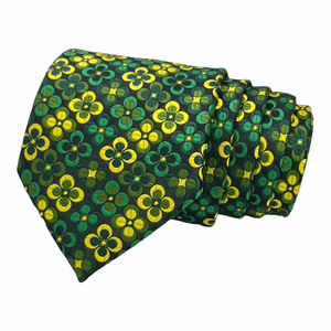 Conjunto de Corbata y Pañuelo de Bolsillo de Seda con Diseño Floral Verde y Amarillo para Hombre, Marca Benon |   Corbata de Jacquard de Diseño Premium para Regalo Formal, de Boda o de Negocios - Product Image 3