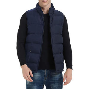 Chaleco Acolchado Azul Marino para Hombre, Cuello Alto, Cierre de Cremallera, Cortavientos, Ropa de Invierno Informal con Bolsillos - Product Image 1