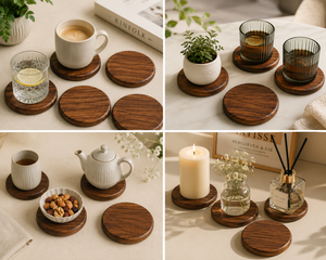 Decorative Wooden <b>Coaster</b> <b>Set</b> of 4 Premium Drink <b>Coasters</b> for Home Décor Stylish Beverage <b>Coasters</b> for Kitchen, Dining & Office - Product Image 3