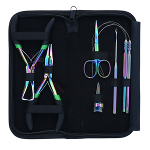 Wholesale Rainbow Hair Extension <b>Tools</b> <b>Kit</b> Micro Bead Crimper Bead Removal Plier Hook Wire Loop Threader Set Mini Hair Scissor - Product Image 1