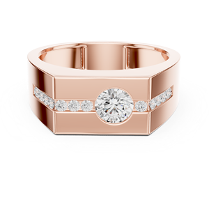Rose Gold <b>Men</b>’s Diamond Statement <b>Ring</b> with Round-Cut Center Stone Diamonds, Elegant Luxury Wedding Band <b>for</b> <b>Men</b> - Product Image 1