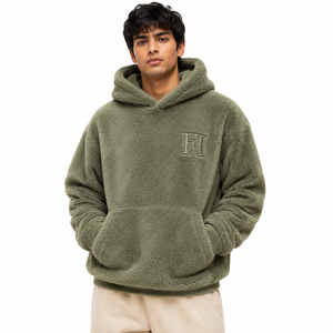 Proveedor de Sudaderas con Capucha de Algodón y Forro Polar para Hombre, Personalizadas al por Mayor, de Corte Holgado, con Bolsillo Delantero y Bordado en el Pecho, para Uso Casual de Invierno - Product Image 1