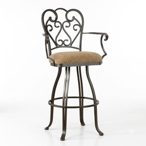 Wholesale KHP Custom Wrought Iron Bar <b>Stools</b> Commercial Metal High Chair Outdoor <b>Garden</b> Balcony Furniture Cream Cushion - Product Image 1