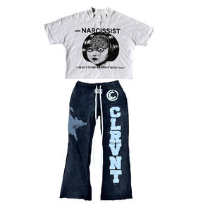 <b>Men</b>’s Oversized Graphic T Shirt and Wide Leg Sweatpants Set Streetwear Casual 2 Piece Outfit Vintage Printed Clothing - Product Image 1