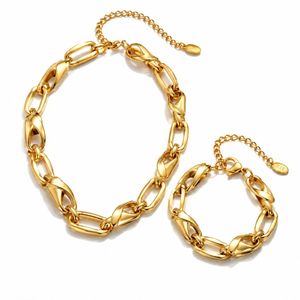 Geometric Link Chain Jewelry Set Gold Plated <b>Necklace</b> and Bracelet Unisex Classic Style - Product Image 2