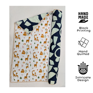 Premium Durable Jaipuri 60"X40" Baby Quilt Floral Hand Block Printed Luxurious Super Soft 100% Cotton Skin Friendly Reversible - Product Image 2