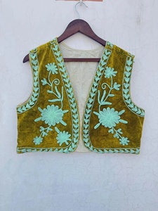 Nitin Exports Vintage Bohemian Velvet Beaded Sleeveless Vest <b>Indian</b> Ethnic Summer Knitted Short Outerwear Floral Pattern V-Neck - Product Image 1