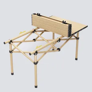 高品质批发钢野餐折叠便携式户外野营木色桌