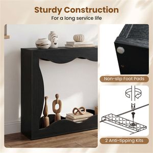 63\" Extra Long Black <b>Console</b> <b>Table</b> with Wavy Hollow Design and <b>Storage</b> Shelf for Entryway 2 Tier Narrow Narrow <b>Console</b> <b>Table</b> - Product Image 4