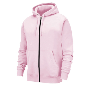 Sweat-shirt à capuche unisexe rose en polaire avec fermeture éclair et poche, respirant, coupe classique, vêtement d'hiver uni, en coton 300g - Product Image 1