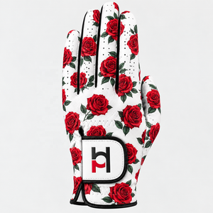 Personalized Custom Logo Red Rose Floral Print Women's Golf Glove Sublimation Printed Cabretta Leather Microfiber Golf Gloves - Product Image 1