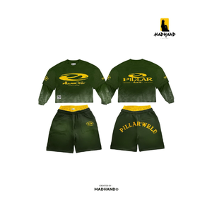 Ensemble de shorts streetwear vert foncé personnalisé |   T-shirt graphique à manches longues double couche |   Fabricant de shorts en molleton vert OEM - Product Image 1