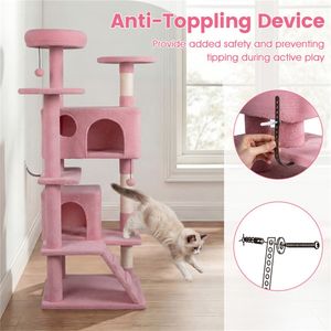 Torre per Gatti di Lusso Alta 52 Pollici con Posti Sdraio, Cucce, Tiragraffi e Area Giochi Multi-Gatto (Rosa) - Product Image 5