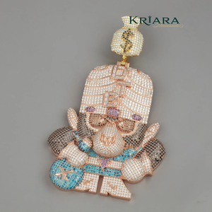 925 Silver Rose Gold Diamond Pendant Hip Hop Monkey Charm With <b>Money</b> Bag And Cross Design For Men Jewelry - Product Image 1