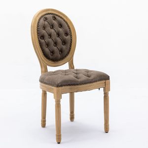 Sedia da Pranzo in Legno Massello Stile Francese con Decorazione Antica Dipinta a Mano, Fibbia e Finitura in Pelle Artificiale PU con Borchie - Product Image 3