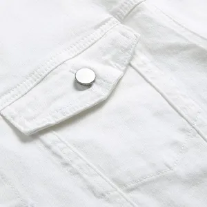 Men's <b>White</b> Denim Jacket Slim Fit Button Front Casual Spring Wear 100% Cotton Solid Color Workwear <b>Coat</b> - Product Image 5