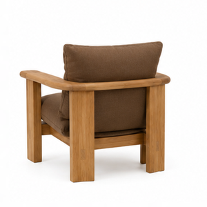 Sillón de exterior moderno de madera de teca con cojín marrón, silla de patio de madera maciza para jardín, para hoteles, resorts y villas. - Product Image 5