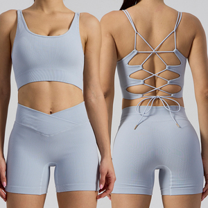 New Women's Seamless One Shoulder Sports Bra with Elastic Waist Solid Pattern Comfortable and Breathable 2-Piece Set - Product Image 6