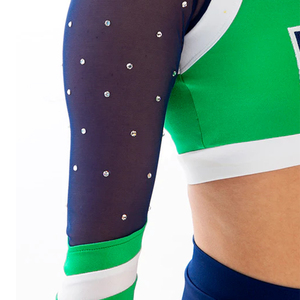 Tenues de cheerleading pour adultes, ensembles d'équipe bleu, noir, rose, strass, impression par transfert thermique, kits 100% polyester, haute qualité - Product Image 3