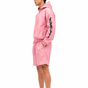 Men's <b>Reflective</b> High Visibility Windbreaker Set for Night <b>Running</b> with Hooded <b>Jacket</b> and Elastic Waist Shorts for Safety Sport - Product Image 2