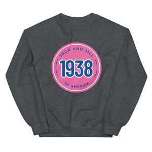 เสื้อสเวตเชิ้ตแจ็คแอนด์จิลสีชมพู ปี 1938 ลายกราฟิกสีน้ำเงิน คอกลม แขนยาว สวมใส่สบาย สไตล์ลำลอง ขายส่งเสื้อผ้า - Product Image 1