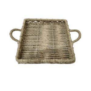 Square Shape Metal Rattan <b>Tray</b> with Handle Unique <b>Kitchen</b> Organizer Food Dessert Serving <b>Tray</b> for India - Product Image 1