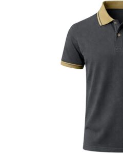 Polo de algodón gris carbón para hombre con cuello y ribetes de manga en color caqui, corte clásico, informal, para verano, suministro al por mayor OEM - Product Image 3