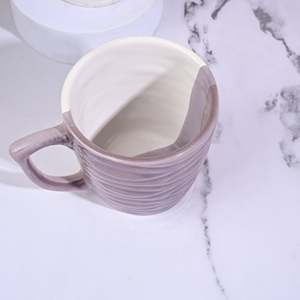 Set of 4 Amber Soft Pink Carved <b>Ceramic</b> <b>Cups</b> - Product Image 3