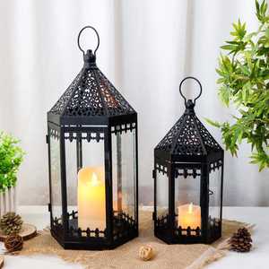 Black <b>Metal</b> Lantern Candle Holder Moroccan Cutwork Hanging Design Home <b>Garden</b> Wedding Table Festival Decor Accent <b>Ornament</b> Theme - Product Image 6