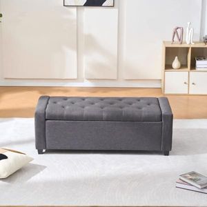 Panca contenitore imbottita in finto lino confortevole da 48 pollici con braccioli per camera da letto, soggiorno o ingresso - Product Image 4