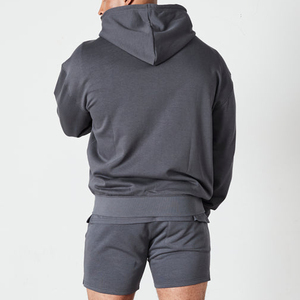 Sweat-shirt à capuche zippé pour homme, coupe classique, gris uni, en molleton français, décontracté, pour l'automne - Product Image 2
