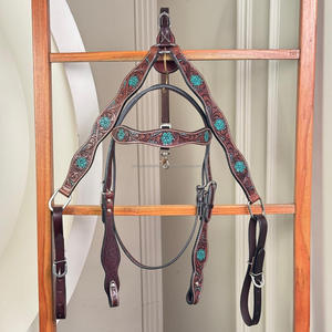 Fabricante de cuero hecho a mano Headstall & Breast Collar Set Diseño con detalles en turquesa Durable Western Horse Tack - Product Image 4