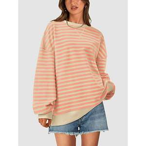 OEM Custom Logo Women's Striped Oversized Sweatshirt Color Block Crew Neck Long Sleeve Casual Loose Pullover Top <b>Y2K</b> Clothes - Product Image 1