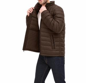 Blouson matelassé unisexe marron en toile écologique, col montant, fermeture éclair frontale, coupe-vent, décontracté, coupe ajustée, rembourrage en polyester - Product Image 4