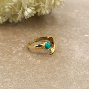 Celestial Turquoise Crescent Moon <b>Ring</b> 14K Gold Plated Brass <b>Adjustable</b> Unisex Bezel Set Boho & Hippie Daily Wear Jewelry - Product Image 2