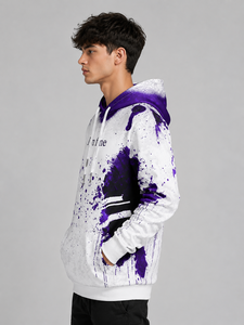 Sudadera con capucha personalizada para hombre con estampado de salpicaduras moradas, sudadera informal con capucha estilo streetwear - Product Image 3