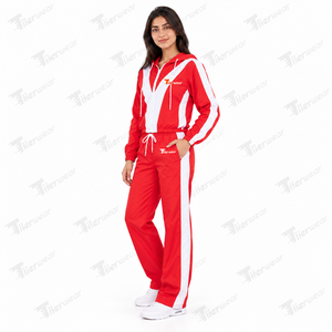 <b>Women</b> Red White Color Block Hooded Windbreaker <b>for</b> <b>women</b> Tracksuit Set Zip Up Jacket Jogger <b>Pants</b> 2 Piece Sportswear - Product Image 3