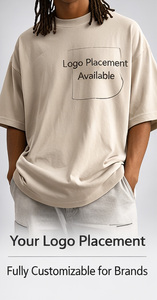 Camisetas de punto de algodón 100% de 220 GSM de alto gramaje para hombre, estilo oversize con hombros caídos, personalizables para marcas, con doble costura. - Product Image 3