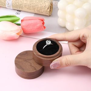 Wooden Ring <b>Box</b> Round <b>Small</b> Ring <b>Box</b> for Men Women Single Slot Engagement Rings Holder Jewelry <b>Storage</b> Case for Proposal Wedding - Product Image 2