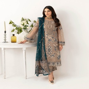 Designers pakistanais brodés Organza Shalwar Kameez costumes 3 pièces femmes décontracté tenue quotidienne Kurti Lehenga filles fêtes - Product Image 6